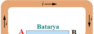 İletkenin belirli bir noktadan kesilip araya bir batarya koyduğumuzu ğ varsayalım (Şekil- b).