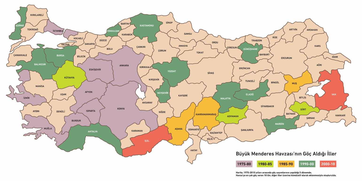 Harita 5 - Göç Haritası 5.3. 5.1. Büyük Menderes Havzası tarihin ilk dönemlerinden bu yana suyunun, toprağının bereketiyle göç alan bir Havza oldu.