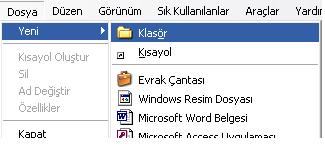 o Sağ tıkla / Yeni seçeneğini kullanarak Nerede klasör oluşturacaksa, orası açılır. Örneğin: Belgelerim Boş bir yere sağ tıklayıp aşağıda görüldüğü gibi Yeni / Klasör seçenekleri tıklanır.