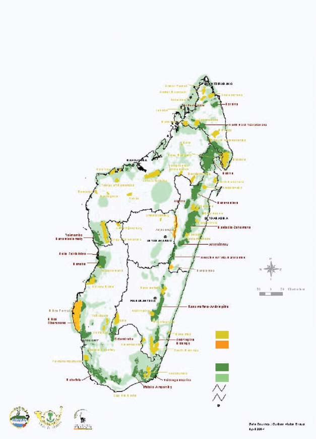 Etkin Korunan Alan Sistemlerine Doğru ŞEKİL 3 MADAGASKAR BİYOLOJİK ÇEŞİTLİLİĞİN BÜTÜNÜYLE KAPSANMASI İÇİN KORUNAN ALAN AĞININ ÜÇ KATINA ÇIKARILMASI MEVCUT KORUNAN ALANLAR VE İLERİDE İLAN EDİLECEK