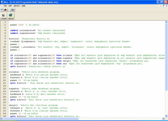 Programı idea ile yazdıktan ve O-bOt ile USB bağlantısını yaptıktan sonra YÜKLE simgesine tıklayarak programı
