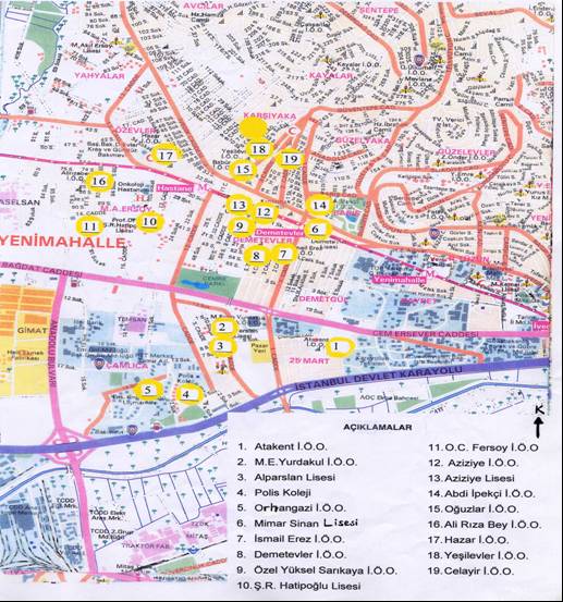 Şekil 6. Demetevler bölgesindeki llk Öğretim Okulları, Liseler ve Kolej. 5.