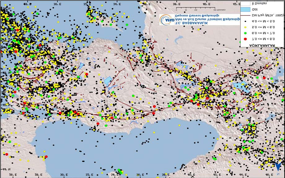 Türkiye de meydana gelen hasar yapıcı depremler haritası aşağıdaki şekildeki
