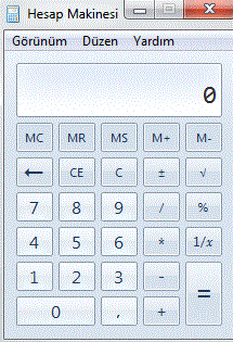 Hesap makinesi programını çalıştırmak için bu kutuya calc yazılarak enter tuşuna basılır. Şekil 2.