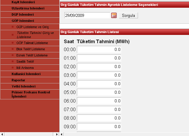 Tüketim Tahmini giriş ekranı İkili anlaşma