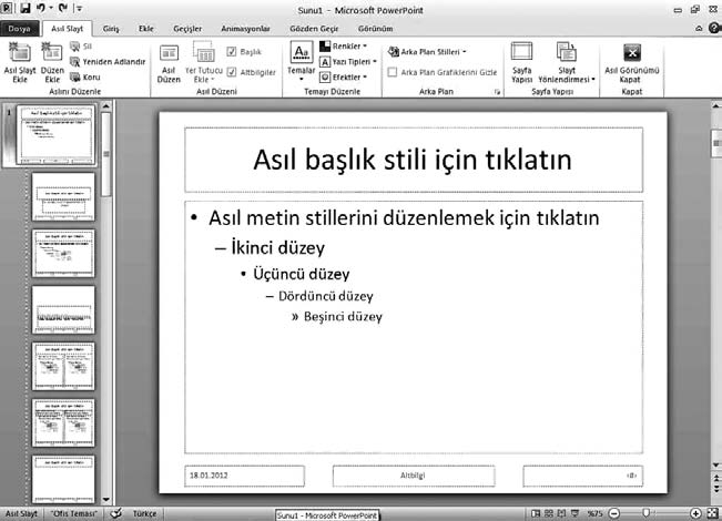 120 Temel Bilgi Teknolojileri-I fiekil 5.37 As l Slayt görünümü. fiekil 5.38 As l Dinleyici Notu dü mesini t klarsan z As l Dinleyici Notu görünümüne geçersiniz.