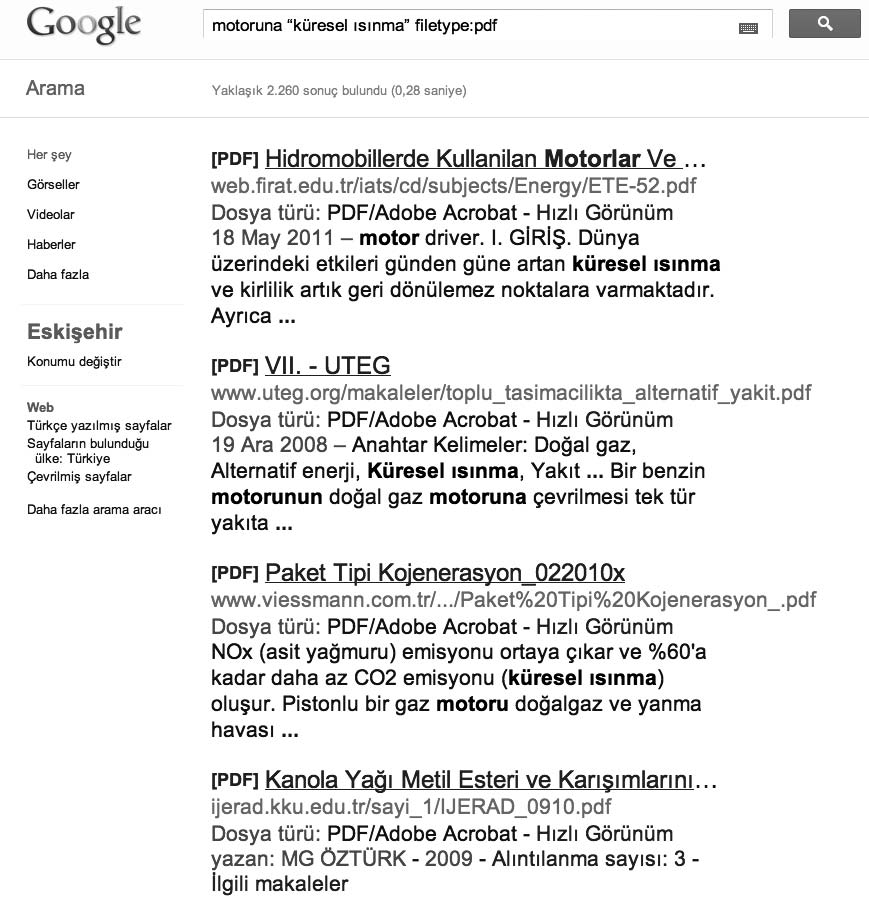 7. Ünite - nternet in Etkin Kullan m ve nternet Güvenli i 155 fiekil 7.8 Belirli Bir Dosya Tipi Arama.