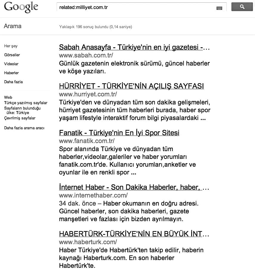 156 Temel Bilgi Teknolojileri-I fiekil 7.9 Google da Related Özelli inin Kullan m. Google da di er bir arama kriteri allintitle d r.