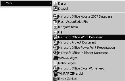 2. Ünite - flletim Sistemleri 27 fiekil 2.11 Yeni dosya oluflturma seçenekleri. Yeni oluflan Word dosyas ( smini de ifltirmek için imleç aktif) Dosya ismini ise yine iki flekilde de ifltirebiliriz.