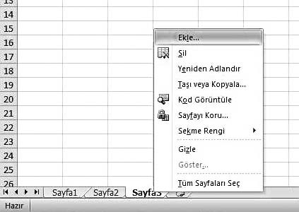 Bunun için, afla daki ad mlardan birini izleyebilirsiniz: Var olan çal flma sayfalar n n sonuna yeni bir çal flma sayfas eklemek için, sayfa sekmelerinin sa ndaki Çal flma Sayfas Ekle dü mesini t