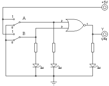 UYGULAMA FAALİYETİ-7 Aşağıdaki uygulama faaliyetini yaparak entegreli iki girişli Veya değil (NOR) kapısı devrelerini kurabileceksiniz.