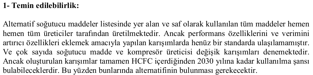 Alternatif soğutucu madde seçiminde göz önünde bulundurulacak hususlar, seçilecek