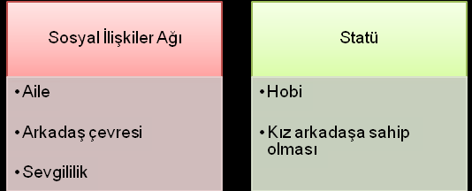 75 arkadaģ çevresi, hobi ve sevgili olarak kategorilendirilmiģ ve son olarak da