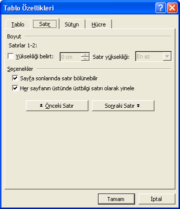 Tablo Özellikleri Oluşturulan tablodaki satır ve sütunların biçimlendirilmesi yapılır. Oluşturulan tablodaki satır ve sütunlar farklı genişliğe ve yüksekliğe sahip olabilir.