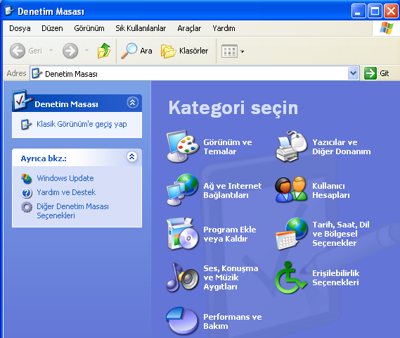 2.6.6. Denetim Masası Başlat içerisinde yer alan denetim masası seçeneği sayesinde bilgisayarın tüm ayarlarını yapabilmek mümkündür.