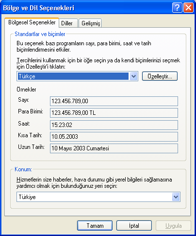 62 Bölge ve dil seçenekleri 2.6.6.3. Donanım Ekle Bu kısımda bilgisayarımıza taktığımız yeni bir donanımı (aygıtı) Windows a tanıtmak için kullanılır.