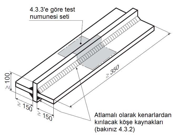 F Bölüm 12 Tekne Yapımında Kaynak 12-17 Bir set çapraz (çift T) köşe kaynaklı test numuneleri, aşağıdaki numuneleri içerecektir (Numune şekilleri ve boyutları Bölüm 11 e uygun olacaktır): - 3 adet