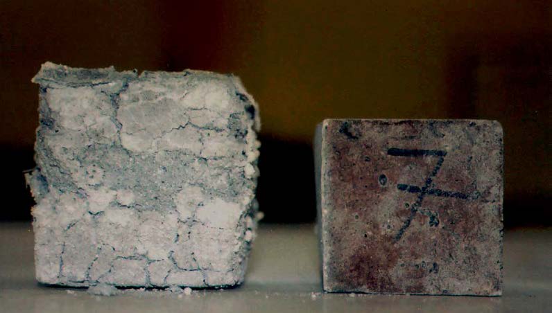 SÜLFAT SALDIRISI Sülfat, çimentonun bazı bileşenleri ile reaksiyona girerek betonun zamanla bozulmasına neden olur.