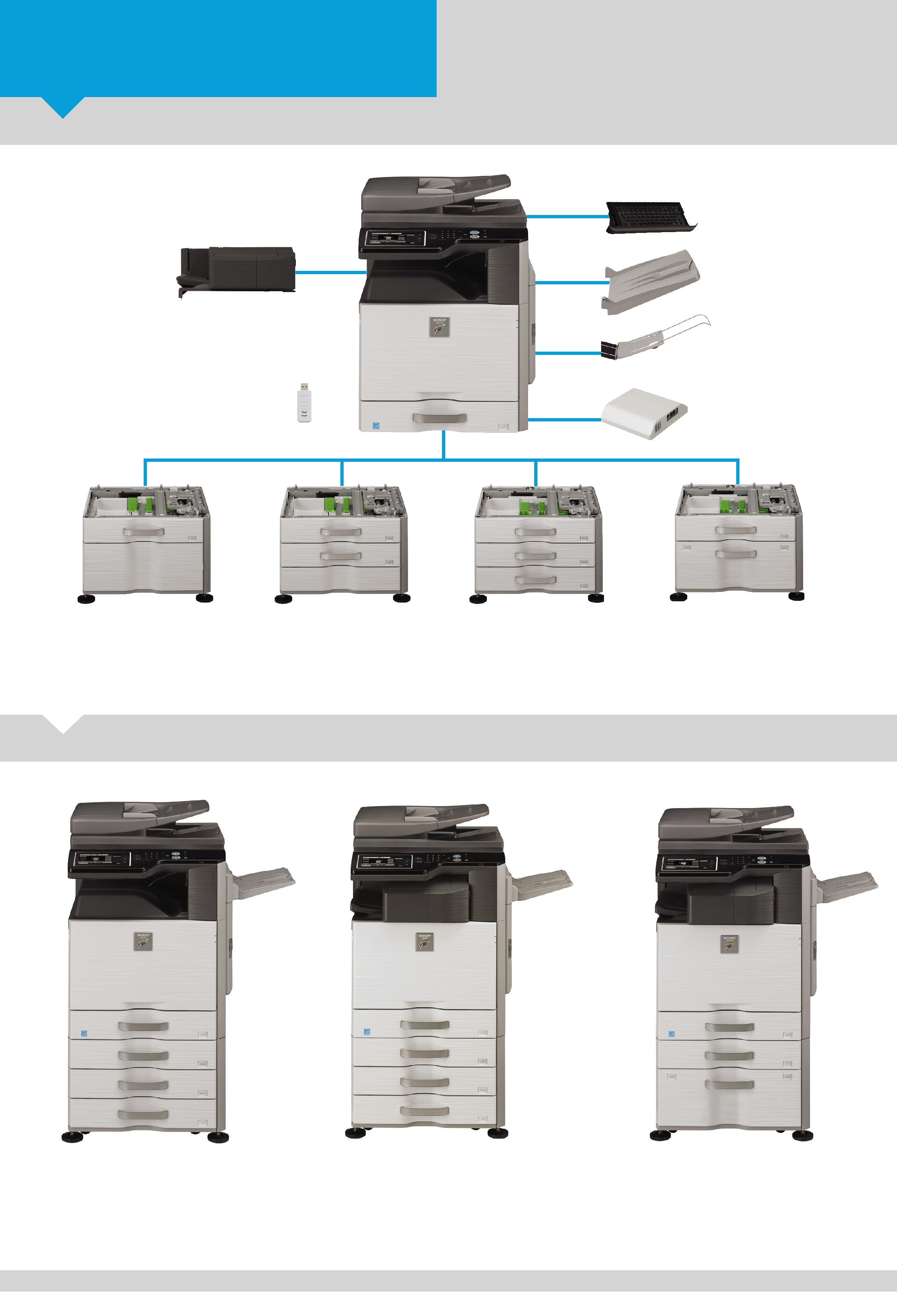 OPSİYONELLER & KONFİGÜRASYON ÖRNEKLERİ 7. MX-KB14 N Klavye 5. MX-FN17 Sonlandırıcı 6. MX-PN11A/C/D Delgeç Modülü 11. MX-EB13 USB Kablosuz Ağ Adaptörü 7. MX-TR13 N Çıkış Tablası Ünitesi 9.