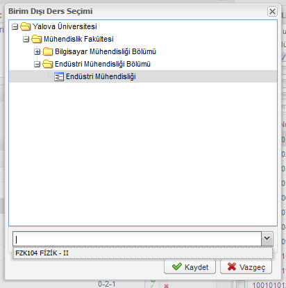 Öğrencinin kendi birimindeki derse eş değer olarak alacağı dersin bulunduğu program seçilir.