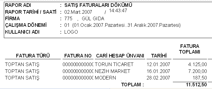 Bu ekranda Yazıcı Sayfasına Göre veya Rapor