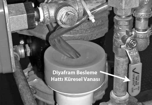 5. Diyafram hattı küresel vanasını açın. 9. Diyafram hattı küresel vanasını kapatın. 10. Küresel alarm test vanasının kapalı olduğunu doğrulayın.