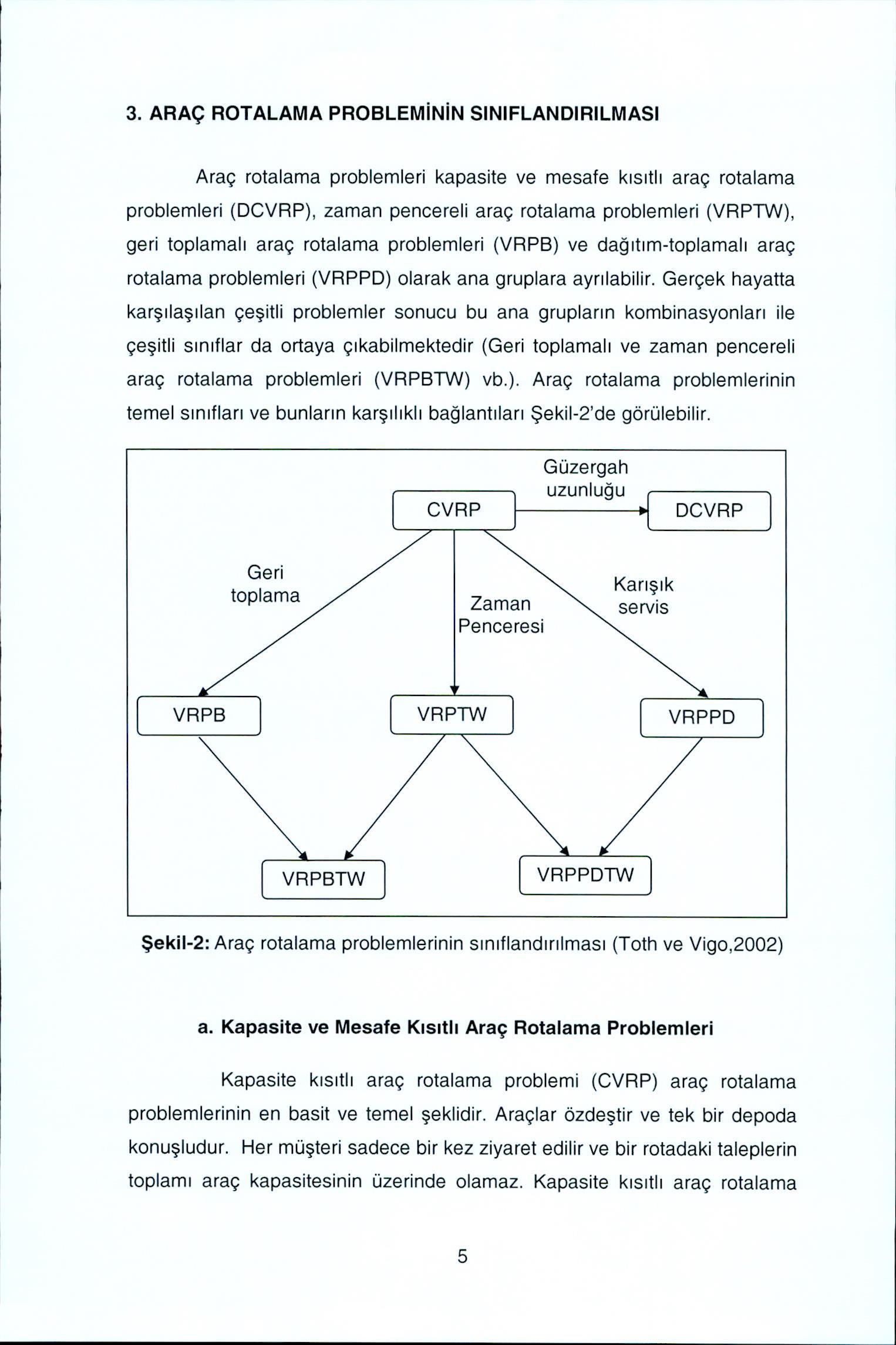 3. ARAQ ROTALAMA PROBLEMiNiN SINIFLANDIRILMASI Arag rtalama prblemleri kapasite ve mesafe kisitli arag rtalama prblemleri (DCVRP), zaman penereli arag rtalama prblemleri (VRPTW), geri tplamali arag