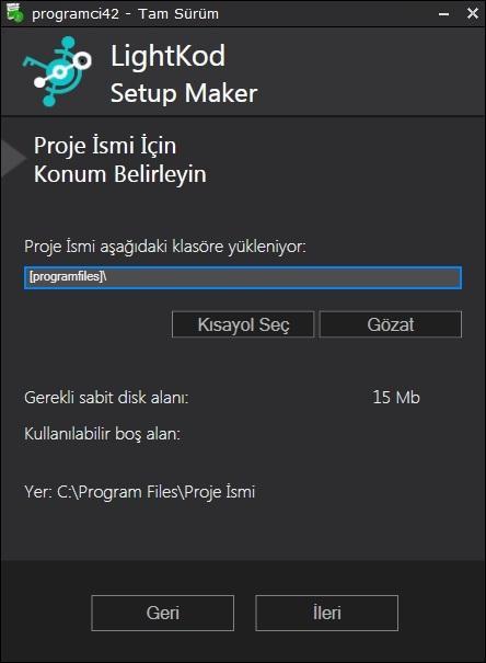 4- Kurulum Klasörü Ayarı Kullanıcı bu aşamada programı kuracağı klasörü seçmektedir. Siz isterseniz varsayılan değer olarak burada programın kurulum klasörünü belirleyebilirsiniz.