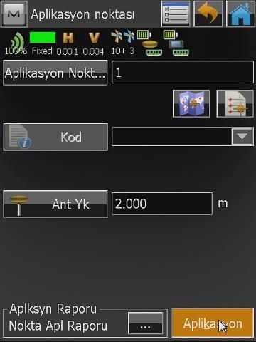 Aplike edilecek nokta seçildikten sonra Aplikasyon butonuna tıklanır ve açılan aplikasyon ekranı kullanıcıyı noktaya doğru yönlendirir.