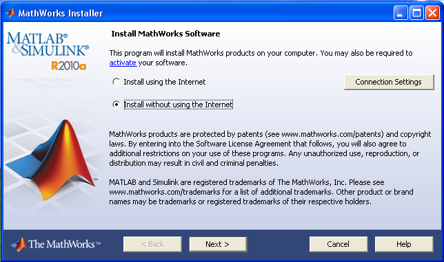 Bu dosya ve anahtarı indirmek için internet bağlantısı bulunan bir bilgisayar ile MathWorks