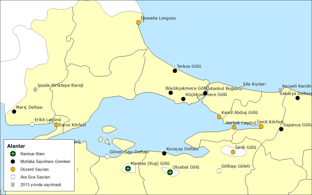 TÜRKİYE KIŞ ORTASI SU KUŞU SAYIMLARI 213 Marmara Bölgesi Alan Adı Sayım Ekip Nokta Rüzgar Rüzgar Görüş Sıcaklık Bulutluluk Buzlanma Tarihi şiddeti yönü mesafesi C % % Meriç 27 Ocak 3 5-8 km/h GB 7-2