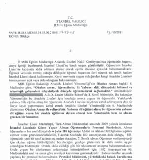 yılında imzalanan İstanbul Lisesinde Görev Yapan Alman Öğretmenlerin Personel Statüsünde, Alman
