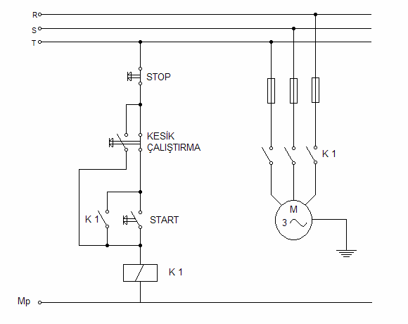 RÖLELİ KESİK ÇALIŞTIRMA Şekil - 3 Bu tip devrelerde iki türlü çalıştırma söz konusudur.