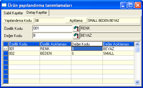 SB yapılandırma kodu Small beden ve beyaz gömlek için tanımlandığını yukarıda belirtmiştik.