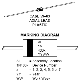 1N4001 Diyot Lead and Mounting Surface Temperature for Soldering Purposes: 220 C Max. for 10 Seconds, 1/16, from case Shipped in plastic bags, 1000 per bag.