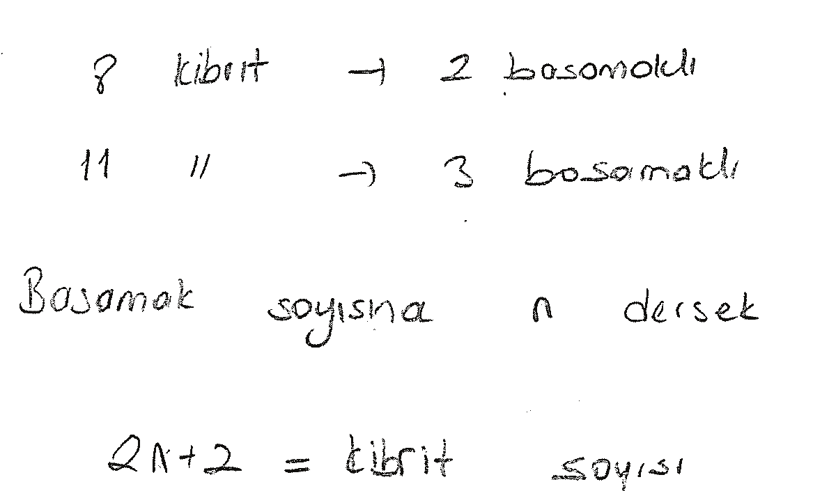 fazlası sayıda kibrit çöpü kullanıldığı yönünde hipotez geliştirdikleri ve n basamak sayısı belirtmek üzere kibrit çöpünü veren ifadeyi 3n + 2 olarak yazabildikleri gözlemlenmiştir.