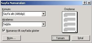 Üstbilgi ve altbilgi bölümüne resim, otomatik metin, tarih-saat, sayfa numarası v.s. tüm istediklerinizi ekleyebilirsiniz.