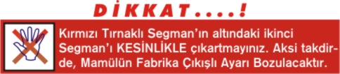 5.1.2) Kapağın altındaki üst (kırmızı) renkli tırnaklı Segman ı dikkatli bir şekilde çıkartınız. 5.1.3) Resim: 2 de görüldüğü şekilde tırnaklı segmanı iki tırnak arasına monte ediniz.