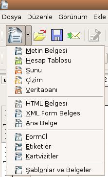 Yeni belge oluşturmak Farklı yollarla yeni bir belge oluşturabilirsiniz: Dosya > Yeni adımlarını takip edip yeni bir belge oluşturabilirsiniz Standart araç çubuğunda ki Yeni düğmesine basabilirsiniz.