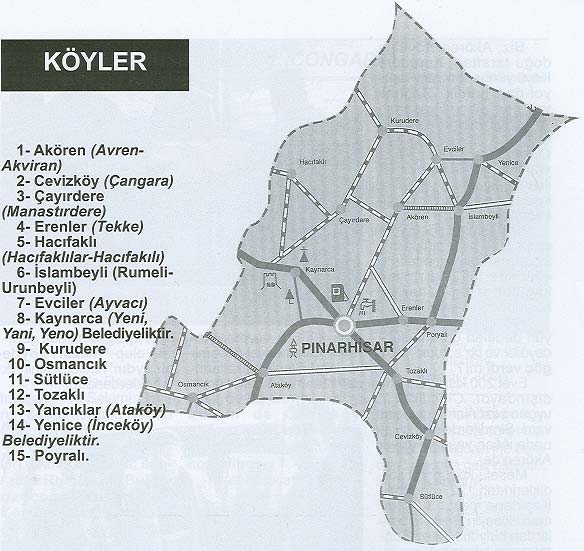 cccvii EKLER Şekil-1. Pınarhisar merkez ilçesi ve köylerini gösterir harita.