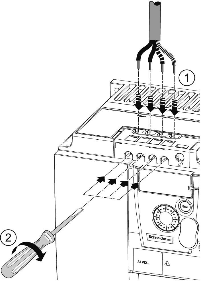 Güç terminalleri ebeke beslemesi kontrol cihaz n n üstünde, motor güç kayna ise alt ndad r.