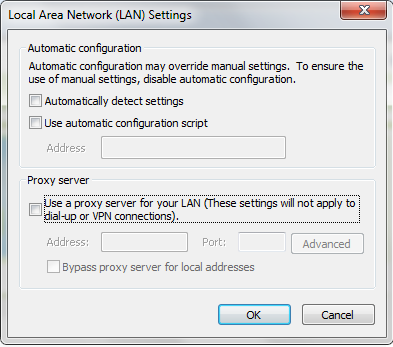 3. Yerel Alan Ağı (LAN) Ayarları ekranından Use a proxy server for your LAN (Yerel