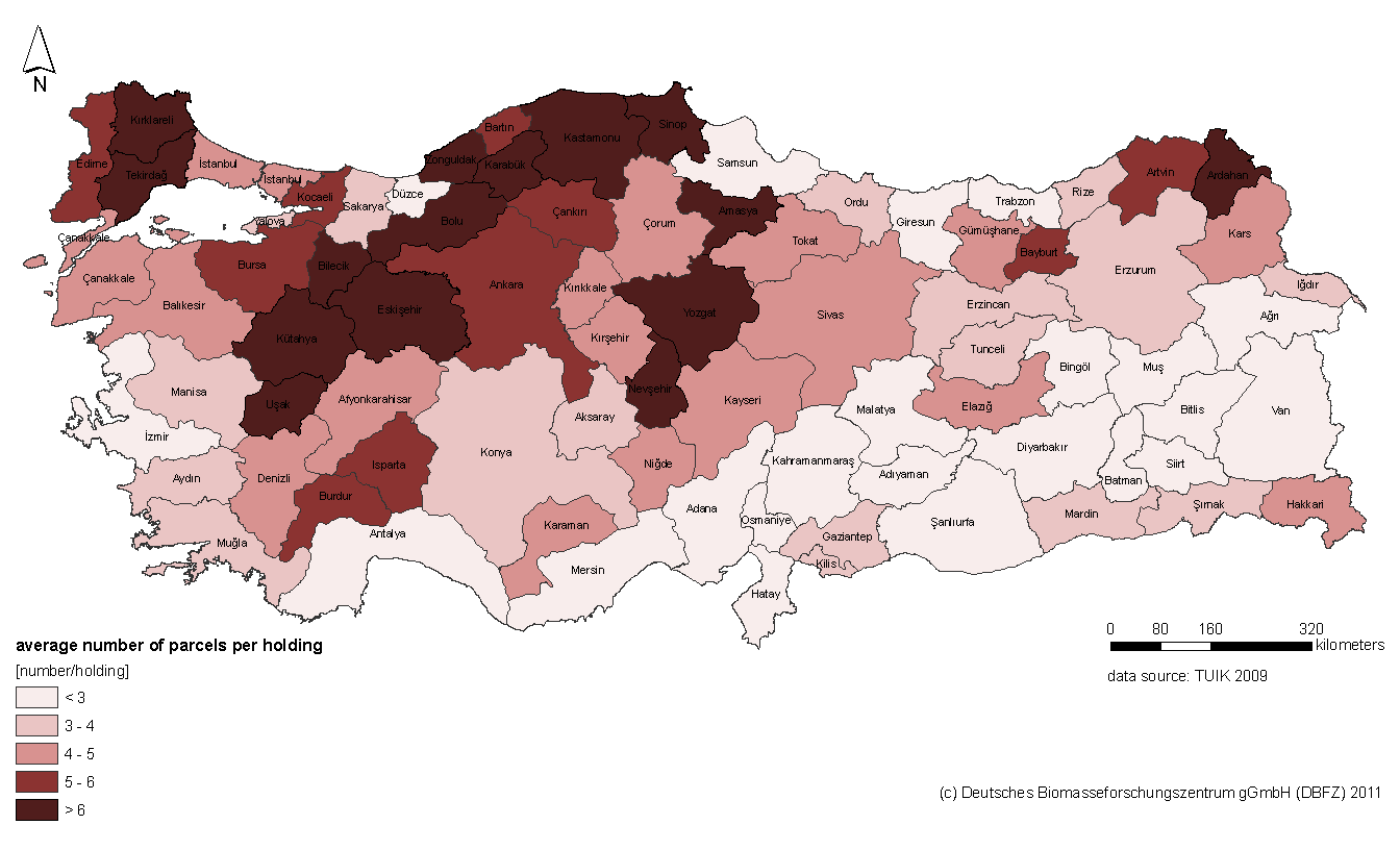 Türkiye'de biyogaz yatırımları için geçerli koşulların ve potansiyelin değerlendirilmesi Şekil 22: İşletme başına düşen parsel sayılarının dağılımı. Kaynak: [35].