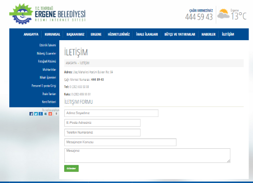 Performans Bilgileri B 1.11.9 Web Sitesi Güncelleme Ve İnteraktif Belediyecilik Çalışmaları 2014 yılında belediyemizin resmi web sitesi ( www.ergene.