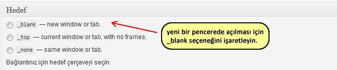 Blogunuza yeni bir bağlantı ve bağlantı kategorisi eklemek için sırasıyla aşağıdaki adımlar uygulanmaktadır. 1 Bağlantılar menüsünden "yeni ekle" yi seçin.