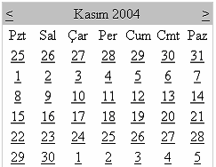 <%@ Page Language="VB" codepage="28599"%> <script runat="server"> </script> <html> <head> <form runat="server"> <asp:calendar id="takvim1" runat="server" /> En basit haliyle bu satırları kullanarak