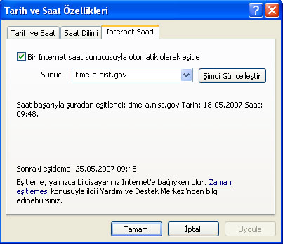 Bulunan saat dilimi ayarları ve yaz saati uygulamasına göre otomatik olarak saat ayarlaması seçenekleri bu