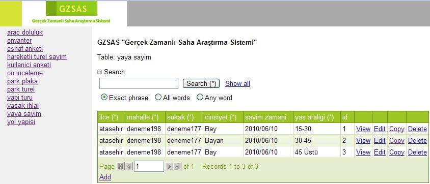 10: Yaya Sayım Formu Ekranı ve veritabanı tablosu 5.2.2.7.