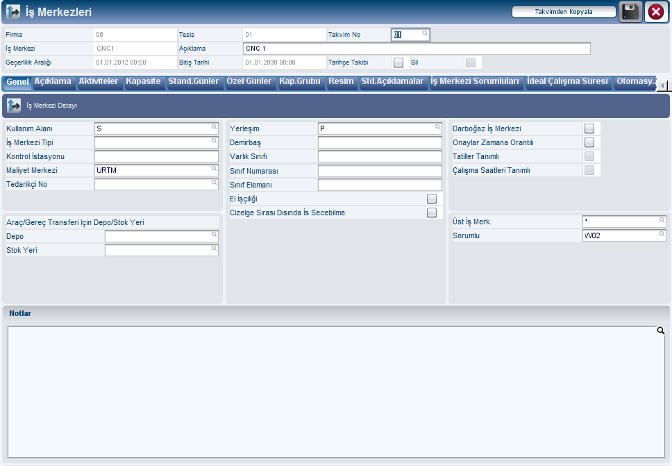 Resim-16 Firma ve tesis bilgileri girildikten sonra iş merkezi kodu ve tarih bilgisi (geçerlilik başlangıç tarihi) girilir.