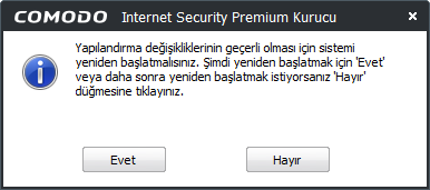 Bitir düğmesine tıklayın. Kurulumun etkili olabilmesi için bilgisayarınızın yeniden başlatılması gerekmektedir.